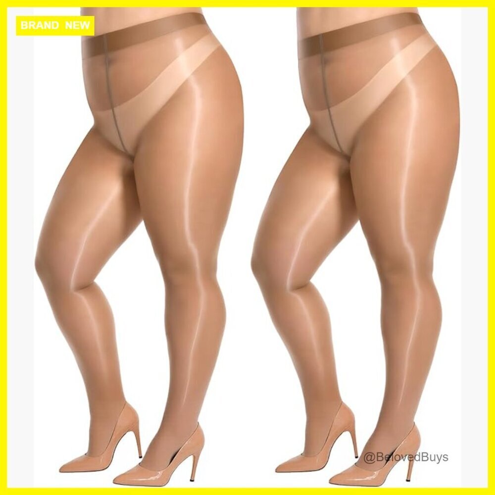 Plus Size Shiny Tights Sheer Shimmer Pantyhose High Waist Glossy Stockings